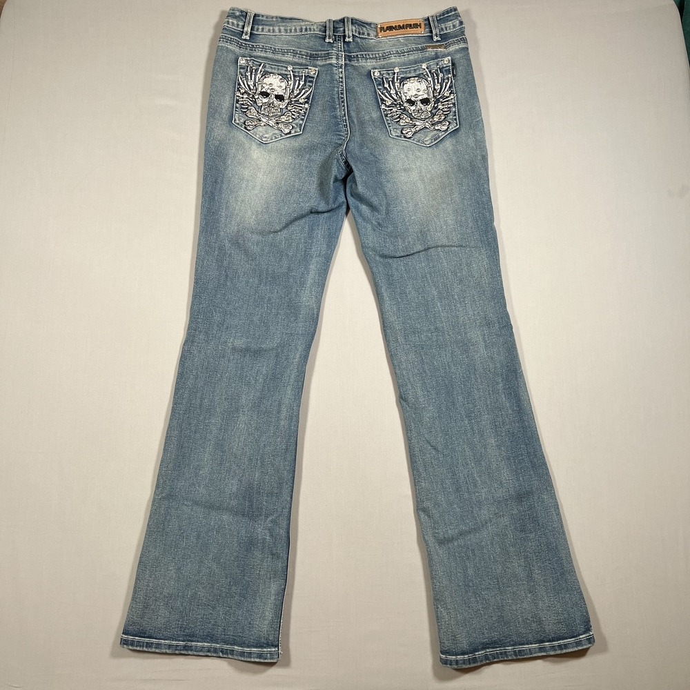 Platinum Plush Women's Size 11 Bootcut Jeans Embellished Skulls Rhinestones Y2K